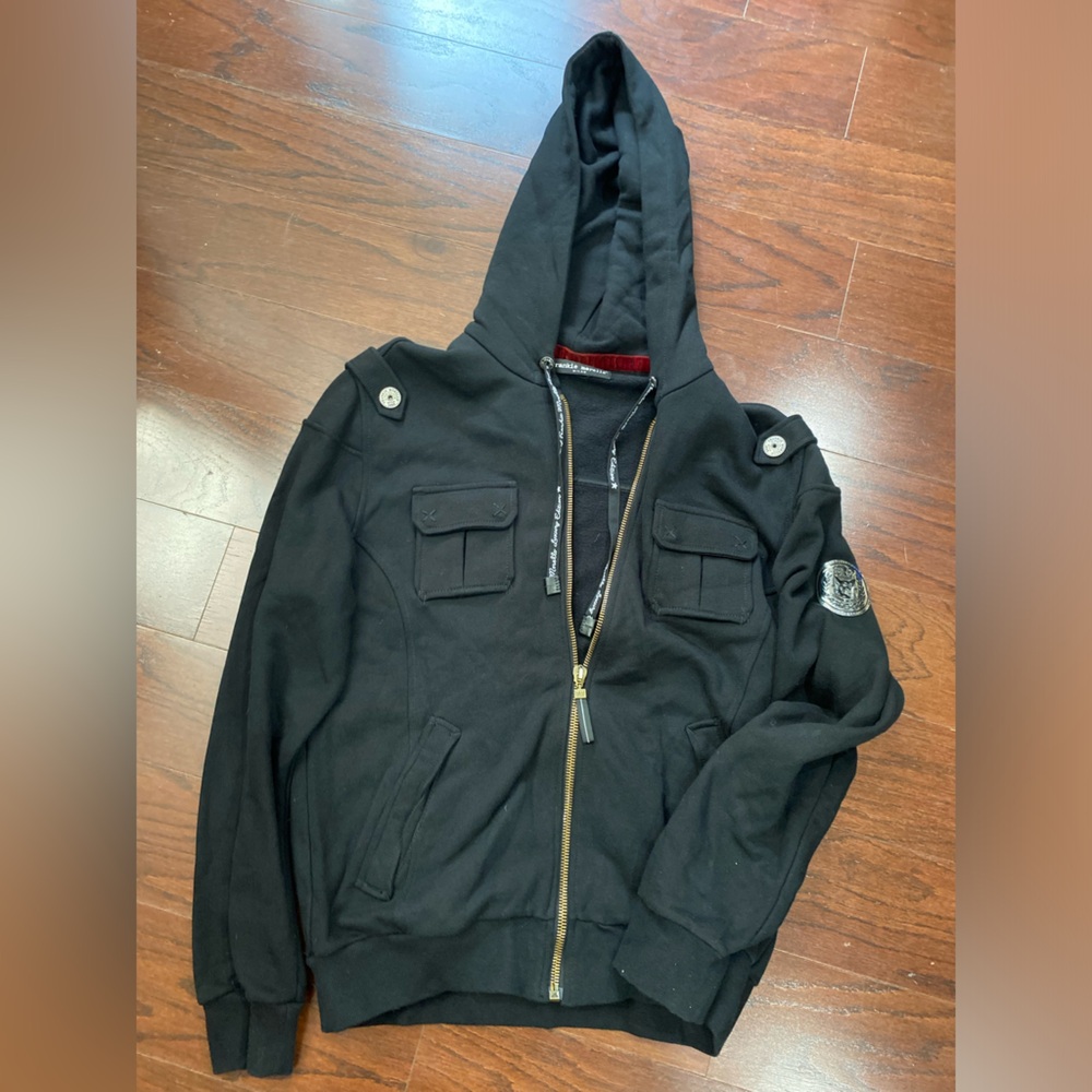 Frankie Morello Men’s Black Sweatshirt Zip Jacket Size XXL Goth Grudge Luxury